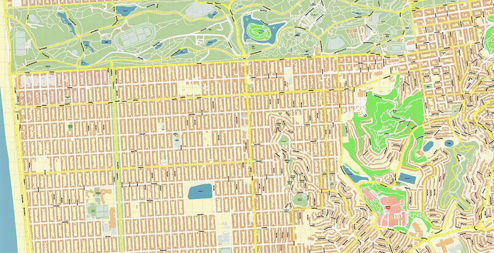 Golden Gate Park San Francisco US City Vector Map Exact High Detailed editable Adobe Illustrator Street Map in layers
