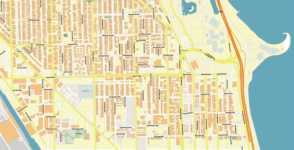 Lincoln Park Chicago Illinois US PDF City Vector Map Exact High Detailed editable Adobe PDF Street Map in layers
