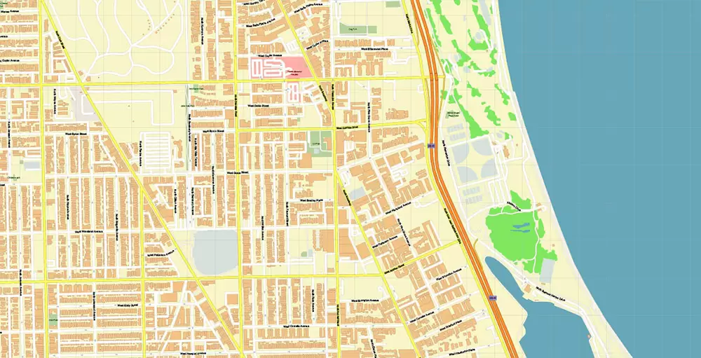 Lincoln Park Chicago Illinois US PDF City Vector Map Exact High Detailed editable Adobe PDF Street Map in layers