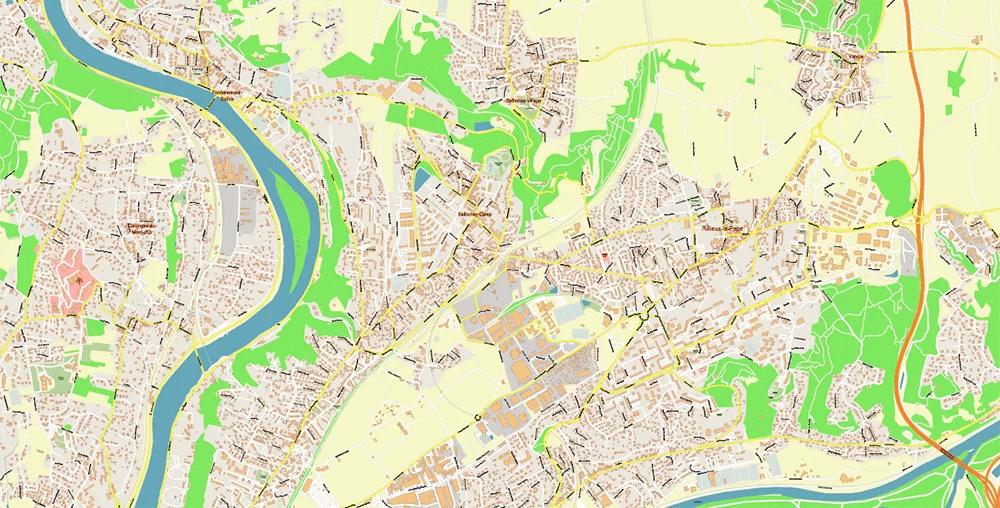 Lyon France City Vector Map Exact High Detailed editable Adobe Illustrator Street Map in layers