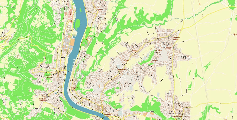 Lyon France City Vector Map Exact High Detailed editable Adobe Illustrator Street Map in layers