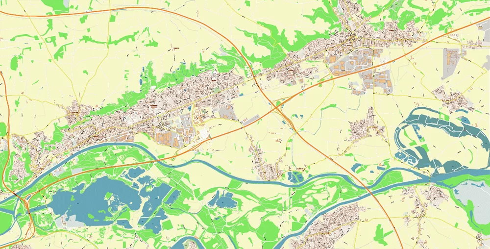 Lyon France City Vector Map Exact High Detailed editable Adobe Illustrator Street Map in layers