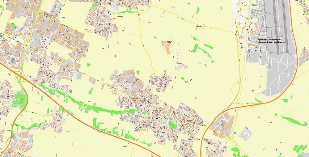Lyon France City Vector Map Exact High Detailed editable Adobe Illustrator Street Map in layers