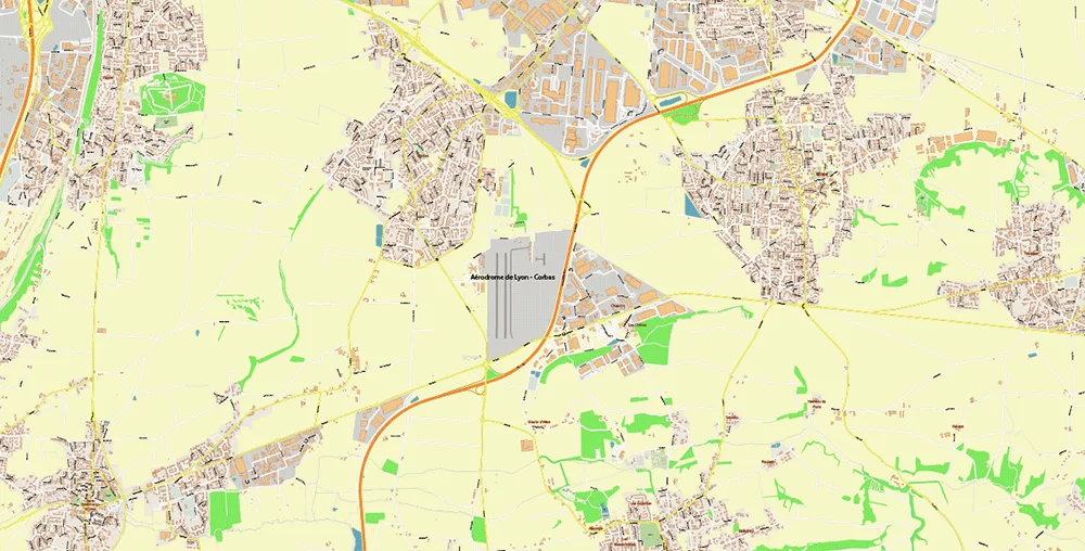 Lyon France City Vector Map Exact High Detailed editable Adobe Illustrator Street Map in layers