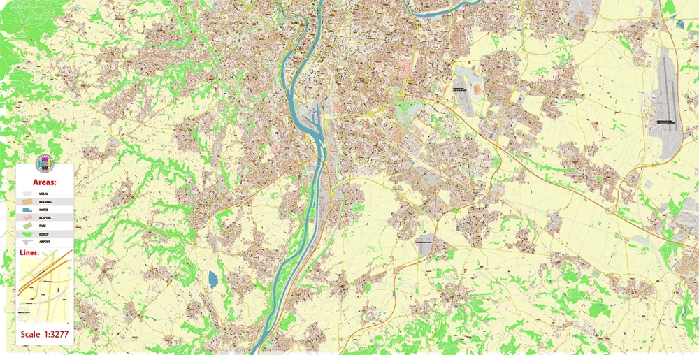 Lyon France City Vector Map Exact High Detailed editable Adobe Illustrator Street Map in layers