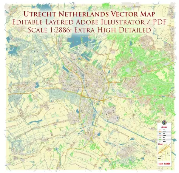 Utrecht Netherlands City Vector Map Exact High Detailed editable Adobe Illustrator Street Map in layers