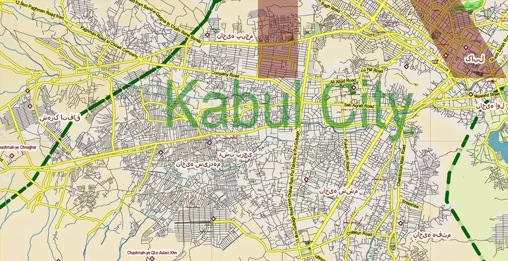 Afghanistan Full Map Vector Exact High Detailed: All Roads All Cities + Admin areas editable Adobe Illustrator Road Map in layers