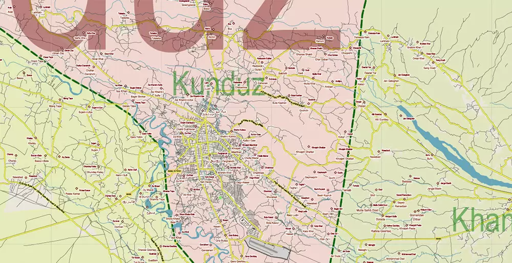 Afghanistan Full Map Vector Exact High Detailed: All Roads All Cities + Admin areas editable Adobe Illustrator Road Map in layers