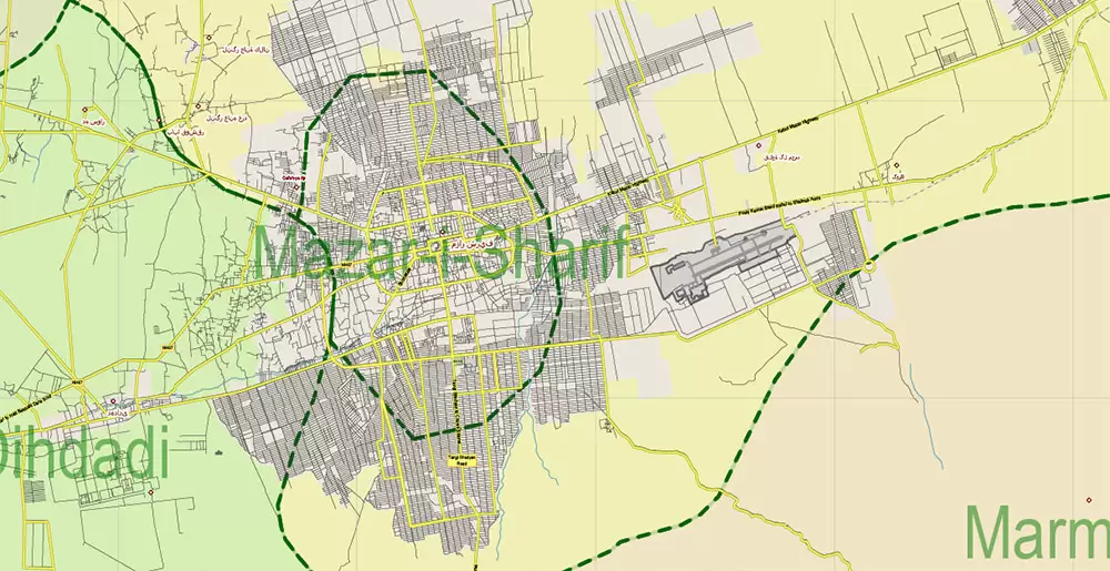 Afghanistan Full Map Vector Exact High Detailed: All Roads All Cities + Admin areas editable Adobe Illustrator Road Map in layers
