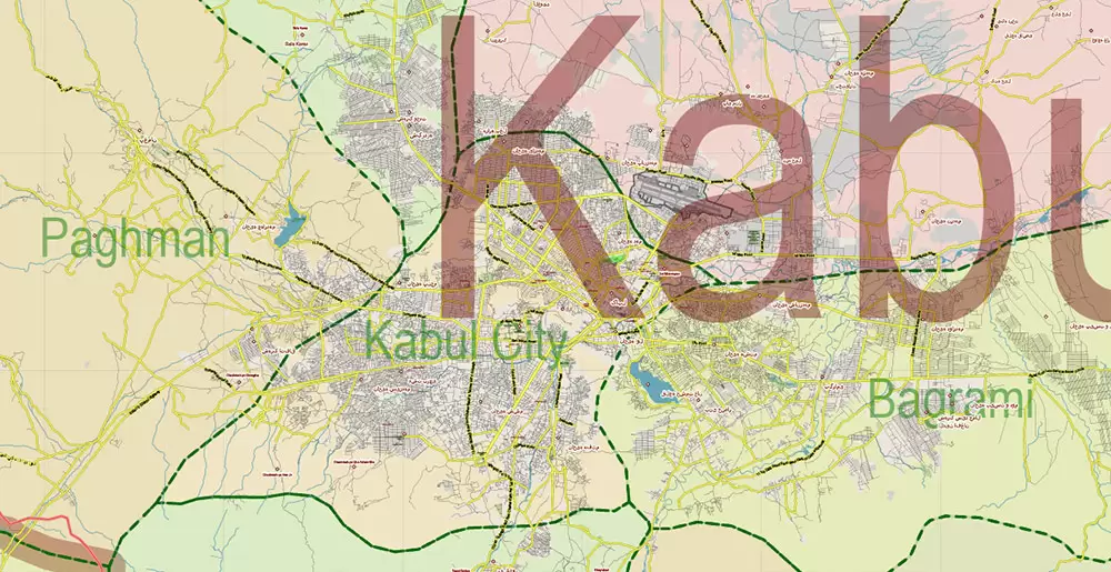 Afghanistan Full Map Vector Exact High Detailed: All Roads All Cities + Admin areas editable Adobe Illustrator Road Map in layers