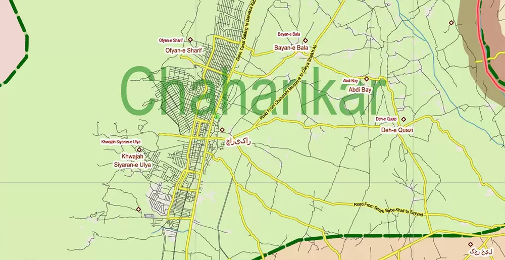 Afghanistan Full Map Vector Exact High Detailed: All Roads All Cities + Admin areas editable Adobe Illustrator Road Map in layers
