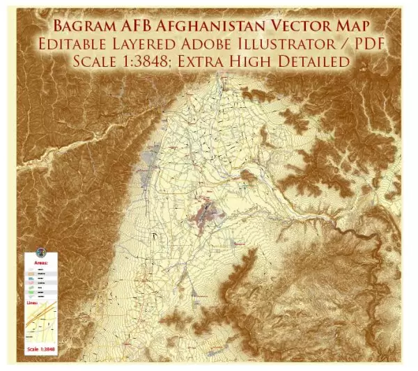 Bagram Air Force Base Afghanistan City Vector Map Exact High Detailed editable Adobe Illustrator Street Map in layers