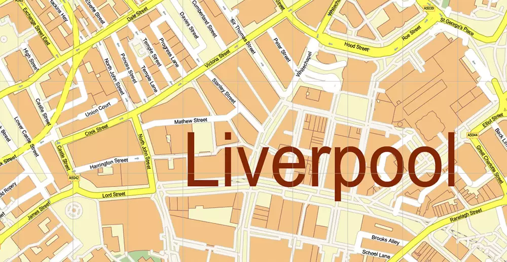 Liverpool UK City Vector PDF Map Exact High Detailed editable Adobe PDF Street Map in layers