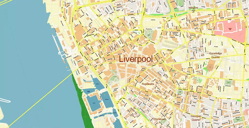 Liverpool UK City Vector PDF Map Exact High Detailed editable Adobe PDF Street Map in layers