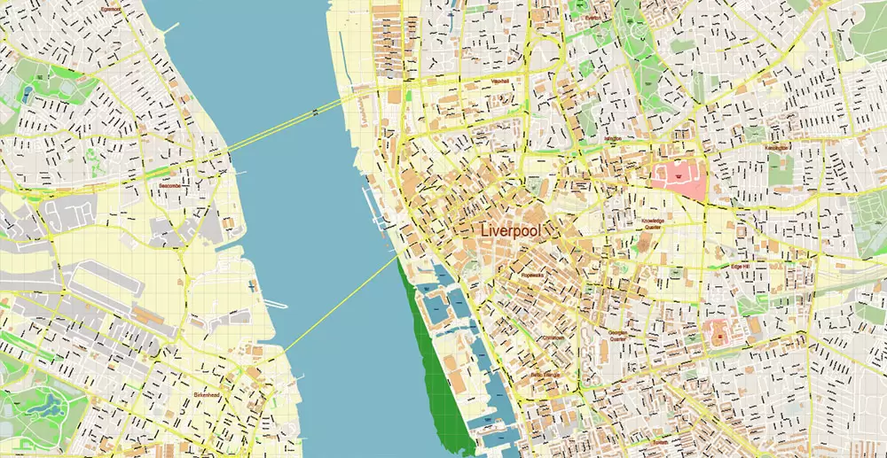 Liverpool UK City Vector PDF Map Exact High Detailed editable Adobe PDF Street Map in layers