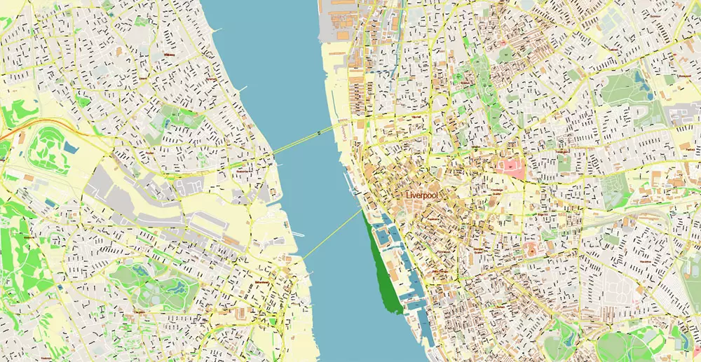 Liverpool UK City Vector PDF Map Exact High Detailed editable Adobe PDF Street Map in layers