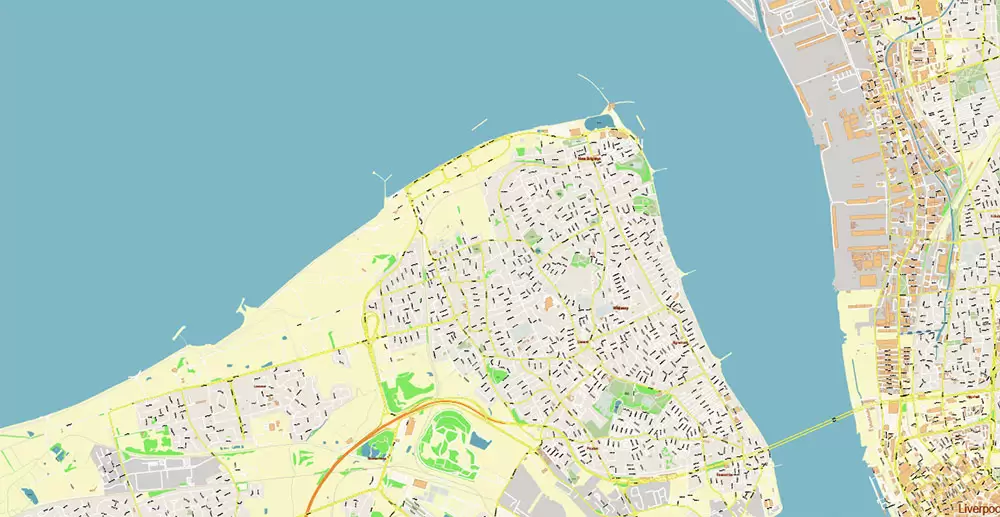 Liverpool UK City Vector PDF Map Exact High Detailed editable Adobe PDF Street Map in layers