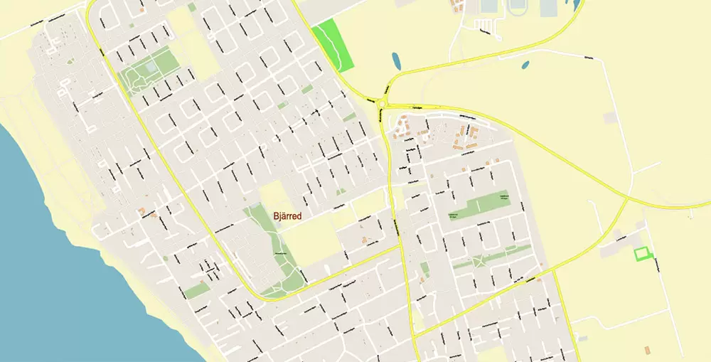 Malmo / Malmö Sweden City Vector Map Exact High Detailed editable Adobe Illustrator Street Map in layers