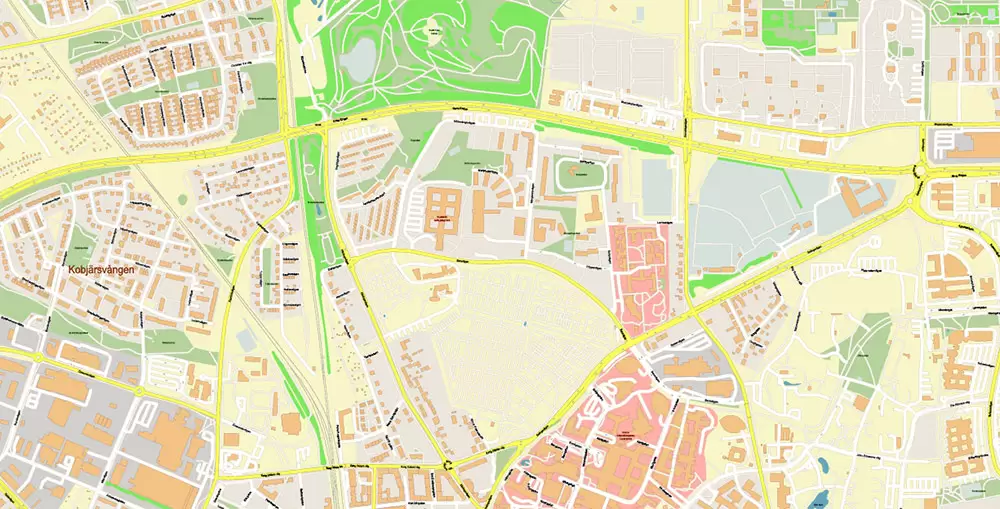 Malmo / Malmö Sweden City Vector Map Exact High Detailed editable Adobe Illustrator Street Map in layers