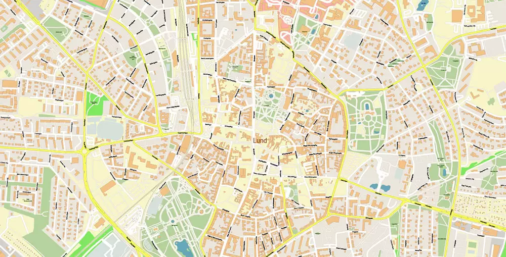 Malmo / Malmö Sweden City Vector Map Exact High Detailed editable Adobe Illustrator Street Map in layers