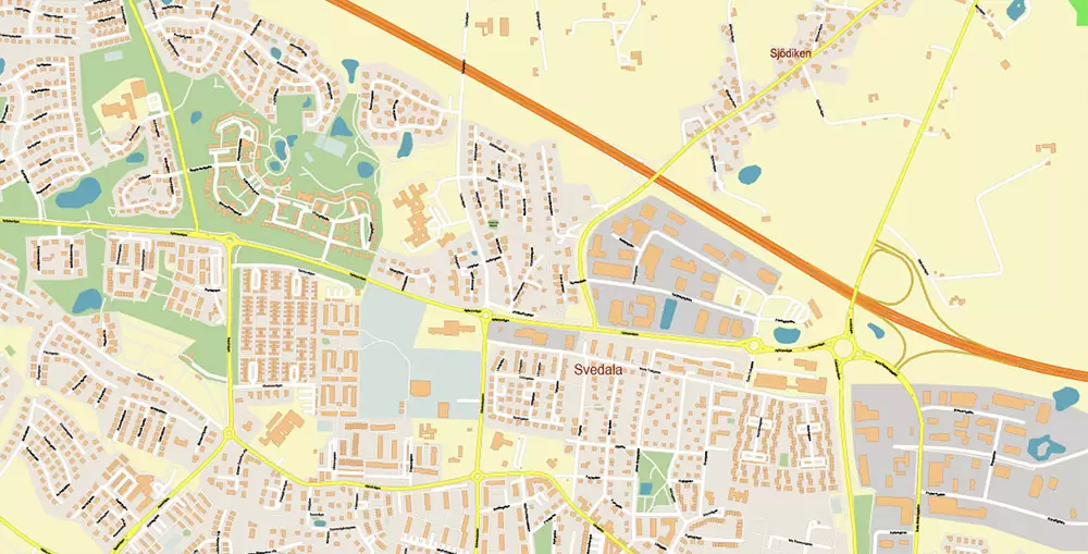 Malmo / Malmö Sweden City Vector Map Exact High Detailed editable Adobe Illustrator Street Map in layers