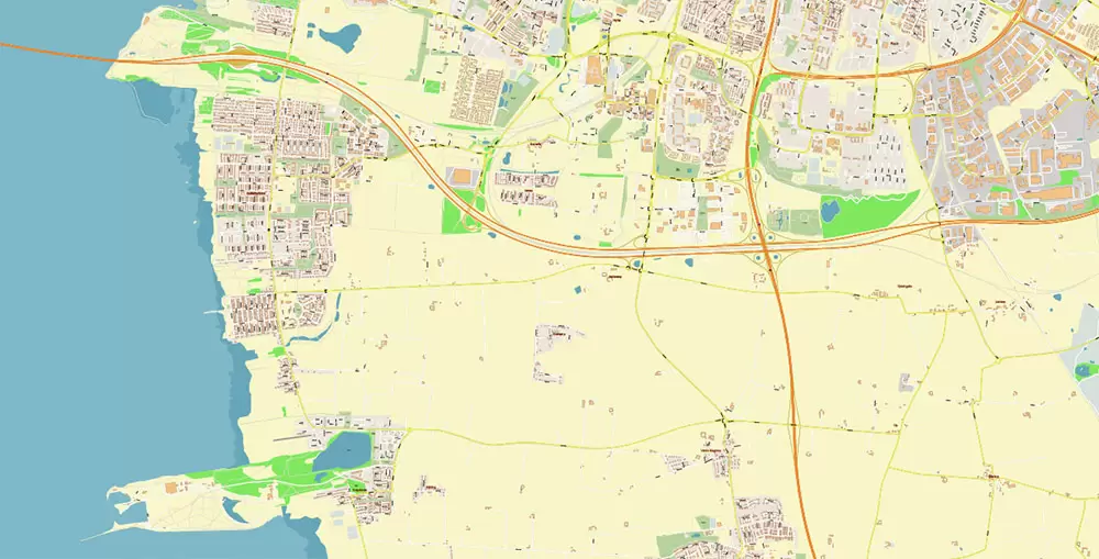 Malmo / Malmö Sweden City Vector Map Exact High Detailed editable Adobe Illustrator Street Map in layers