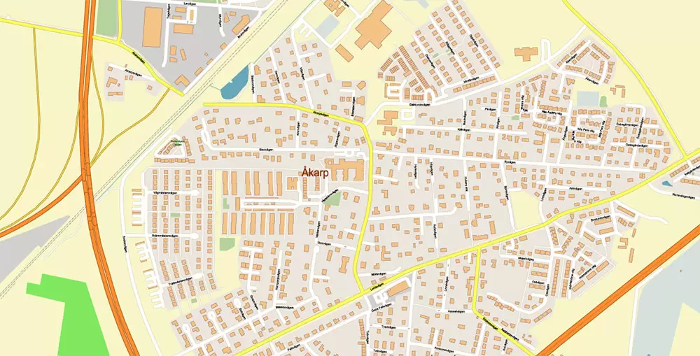 Malmo / Malmö Sweden City Vector Map Exact High Detailed editable Adobe Illustrator Street Map in layers