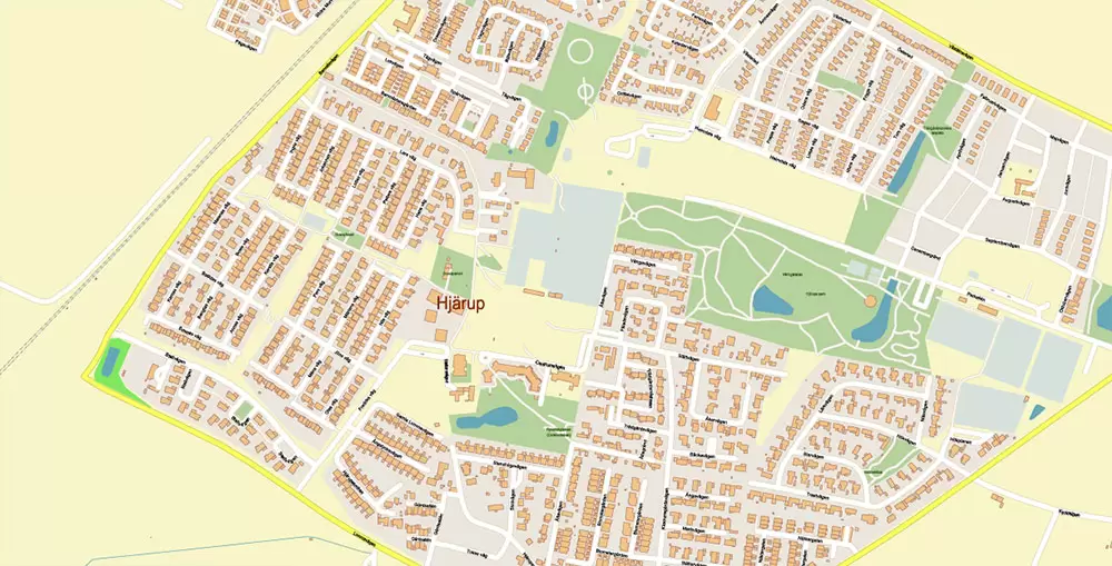 Malmo / Malmö Sweden City Vector Map Exact High Detailed editable Adobe Illustrator Street Map in layers