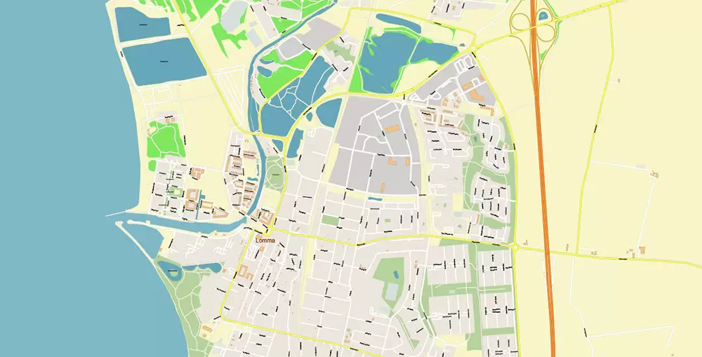 Malmo / Malmö Sweden City Vector Map Exact High Detailed editable Adobe Illustrator Street Map in layers