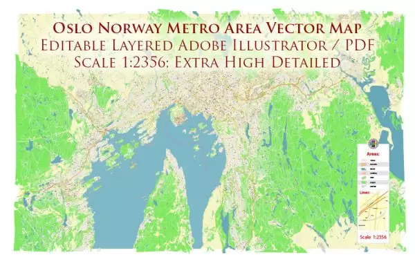 Oslo Norway City Vector Map Exact High Detailed editable Adobe Illustrator Street Map in layers