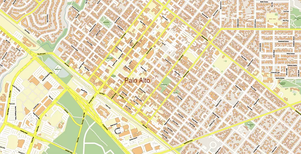 Silicon Valley California US City Vector Map Exact High Detailed editable Adobe Illustrator Street Map in layers