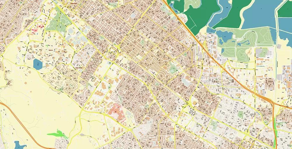 Silicon Valley California US City Vector Map Exact High Detailed editable Adobe Illustrator Street Map in layers