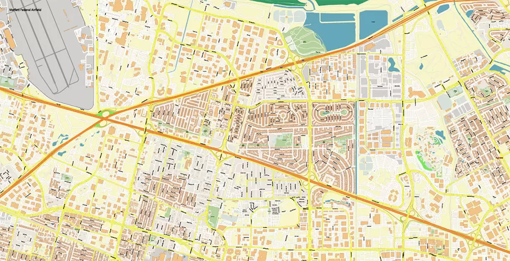 Silicon Valley California US City Vector Map Exact High Detailed editable Adobe Illustrator Street Map in layers