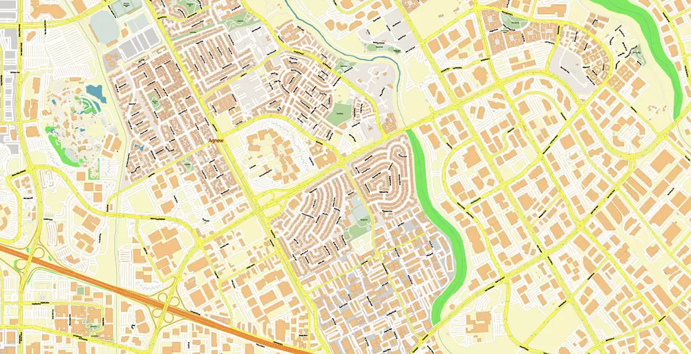 Silicon Valley California US City Vector Map Exact High Detailed editable Adobe Illustrator Street Map in layers