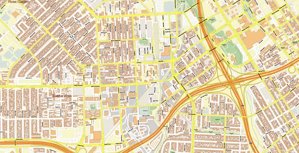 Silicon Valley California US City Vector Map Exact High Detailed editable Adobe Illustrator Street Map in layers