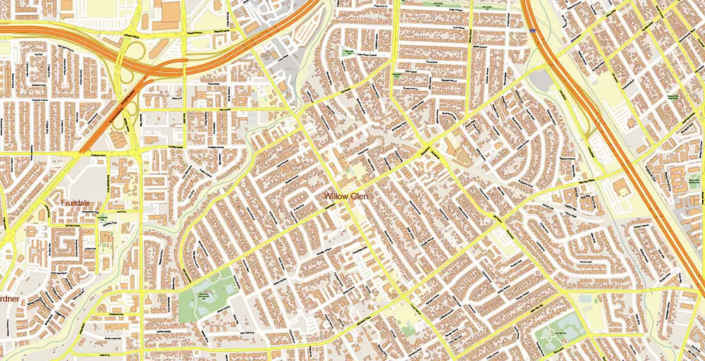 Silicon Valley California US City Vector Map Exact High Detailed editable Adobe Illustrator Street Map in layers