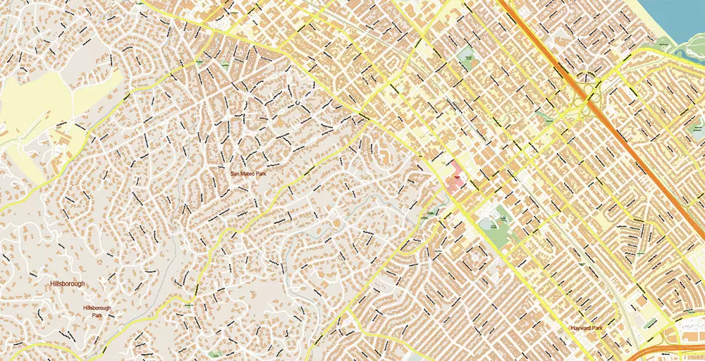 Silicon Valley California US City Vector Map Exact High Detailed editable Adobe Illustrator Street Map in layers