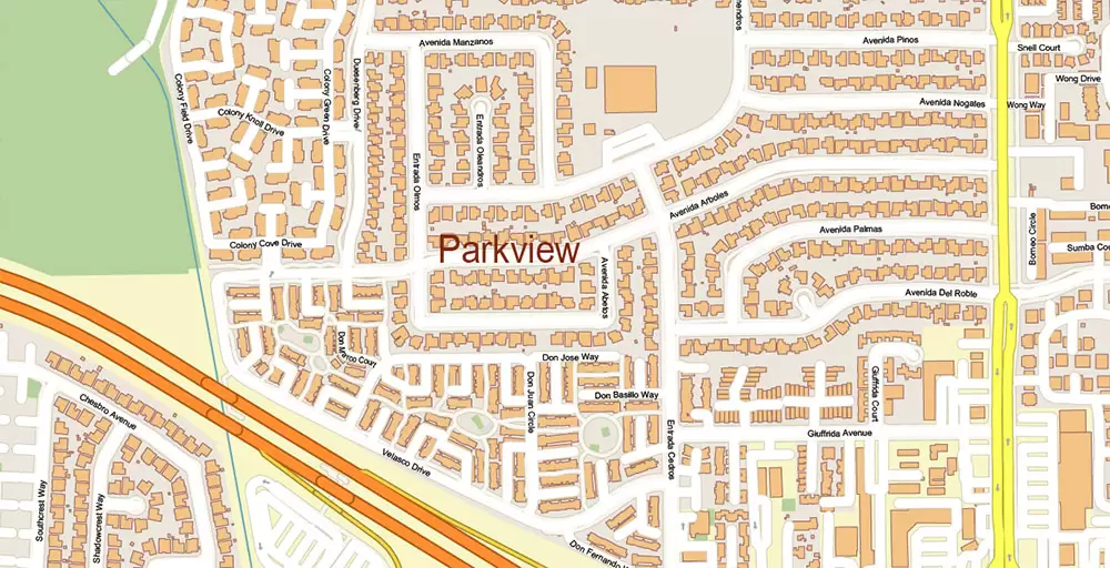 Silicon Valley California US City Vector Map Exact High Detailed editable Adobe Illustrator Street Map in layers