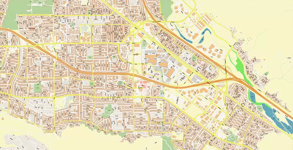 Silicon Valley California US City Vector Map Exact High Detailed editable Adobe Illustrator Street Map in layers
