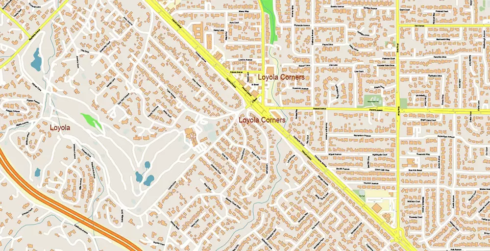 Silicon Valley California US City Vector Map Exact High Detailed editable Adobe Illustrator Street Map in layers