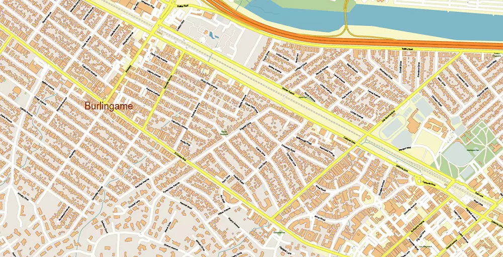 Silicon Valley California US City Vector Map Exact High Detailed editable Adobe Illustrator Street Map in layers