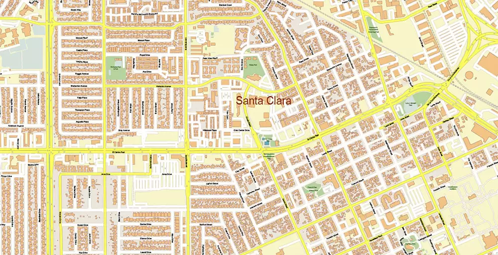 Silicon Valley California US City Vector Map Exact High Detailed editable Adobe Illustrator Street Map in layers