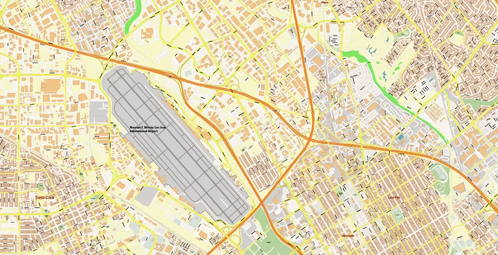 Silicon Valley California US City Vector Map Exact High Detailed editable Adobe Illustrator Street Map in layers