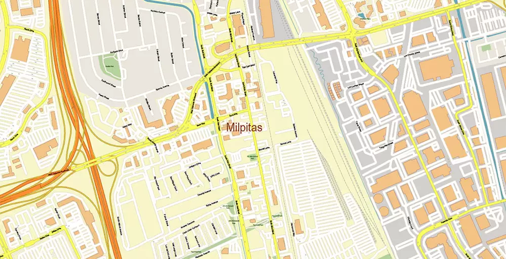 Silicon Valley California US City Vector Map Exact High Detailed editable Adobe Illustrator Street Map in layers