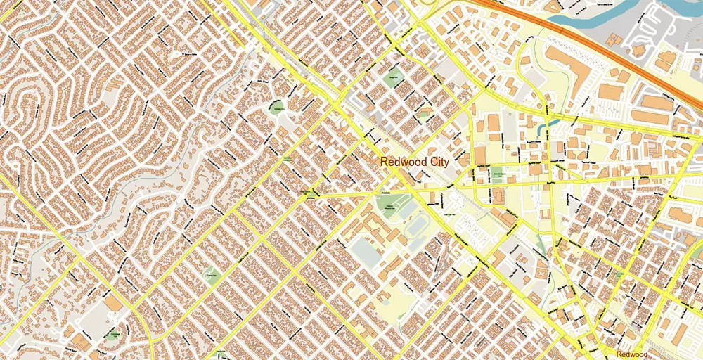 Silicon Valley California US City Vector Map Exact High Detailed editable Adobe Illustrator Street Map in layers