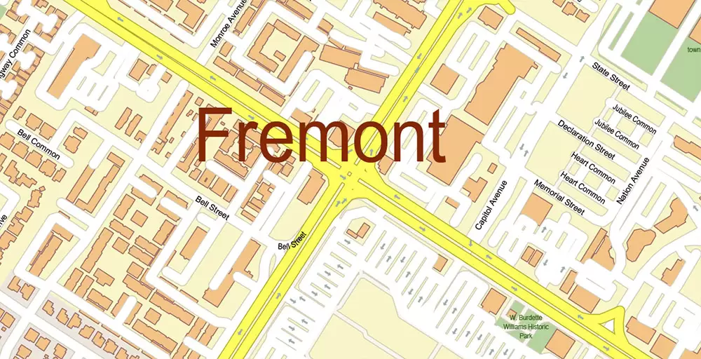 Silicon Valley California US City Vector Map Exact High Detailed editable Adobe Illustrator Street Map in layers
