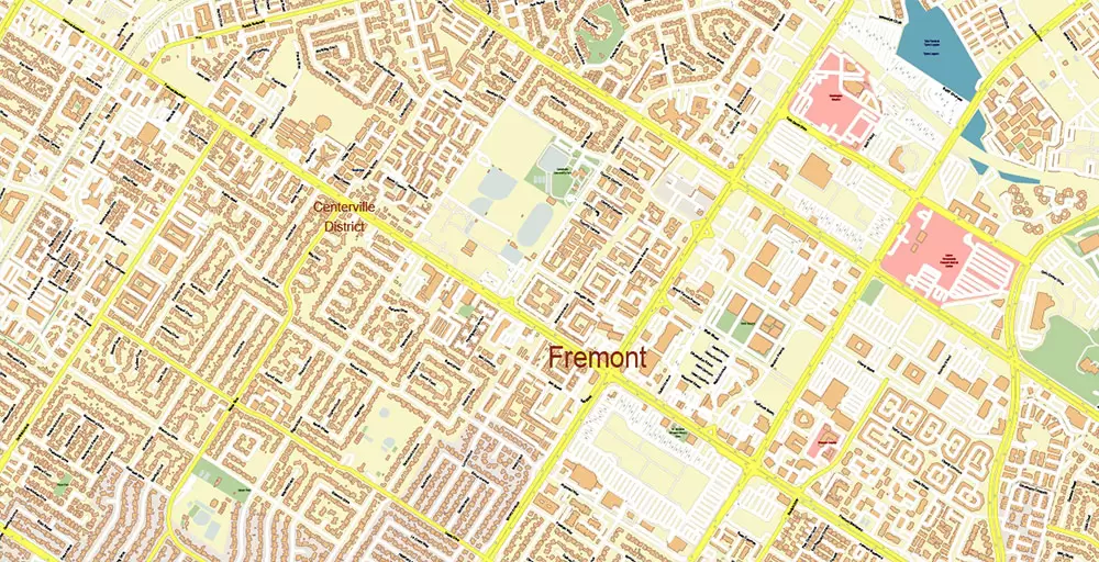 Silicon Valley California US City Vector Map Exact High Detailed editable Adobe Illustrator Street Map in layers