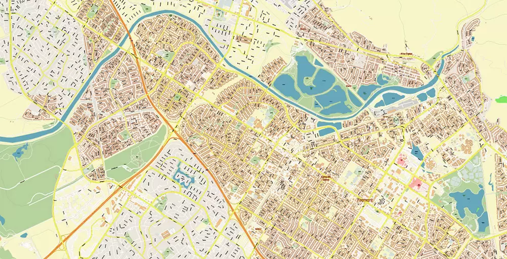 Silicon Valley California US City Vector Map Exact High Detailed editable Adobe Illustrator Street Map in layers