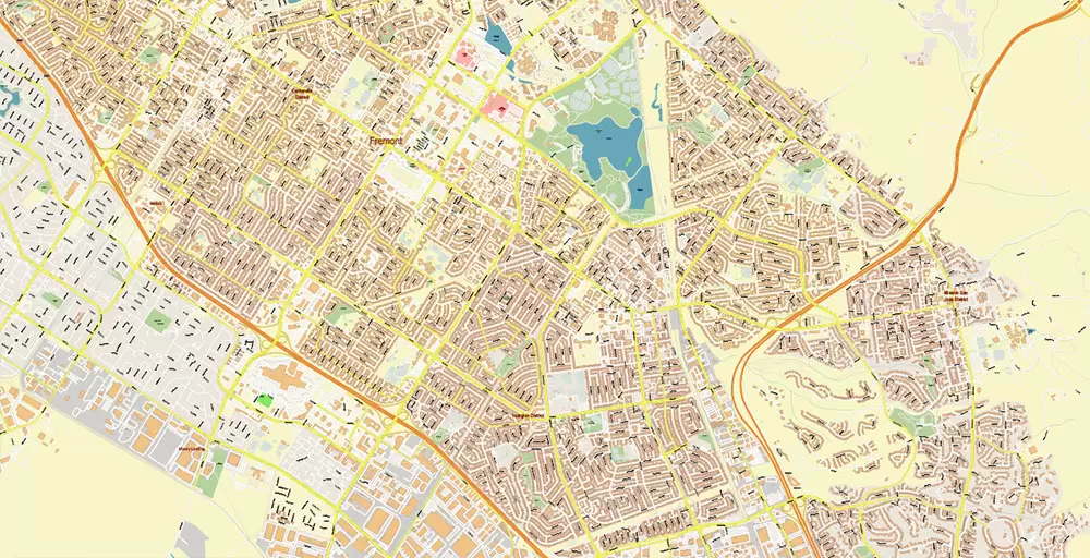 Silicon Valley California US City Vector Map Exact High Detailed editable Adobe Illustrator Street Map in layers