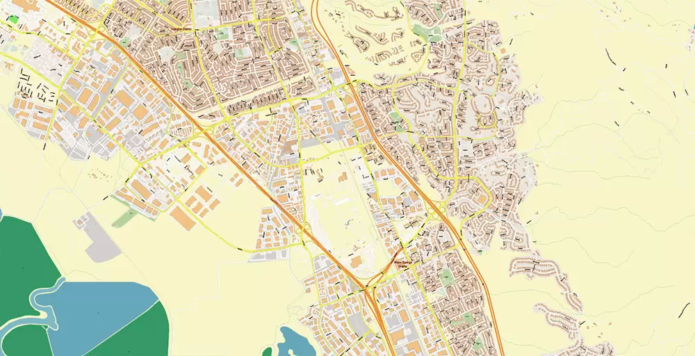 Silicon Valley California US City Vector Map Exact High Detailed editable Adobe Illustrator Street Map in layers